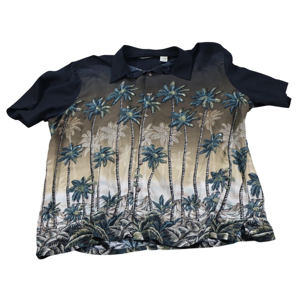Batik Bay Shirt Mens 2XL Palm Tree Hawaiian Rayon Button Up Tropical Beach Aloha
